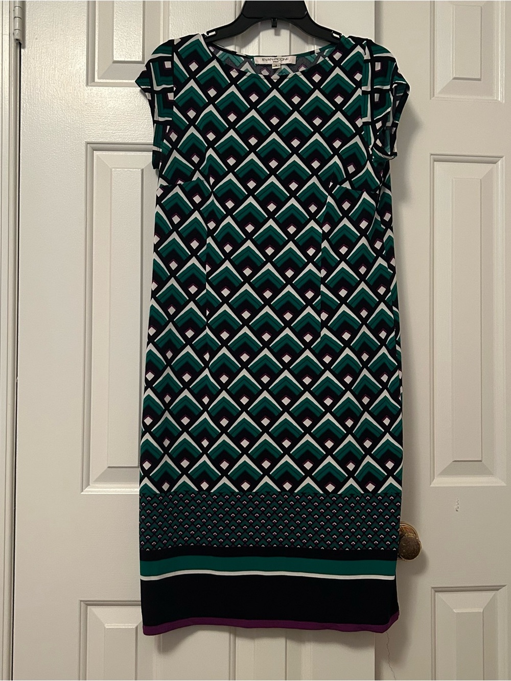 Evan-Picone Geometric Knit Shift Dress Scoop Neck Cap Sleeve Knee Length Size 6